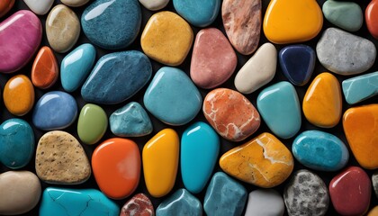 Stone background, agate stones of various colors and sizes, like stones on the beach, smooth and round