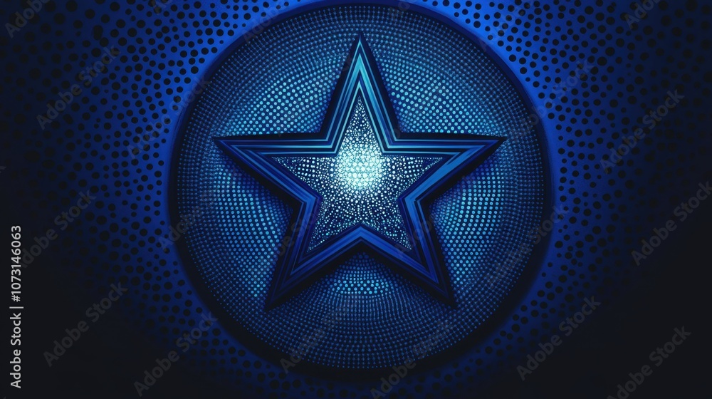 Poster abstract blue star design with dotted pattern and radiating light effect for background or graphic u