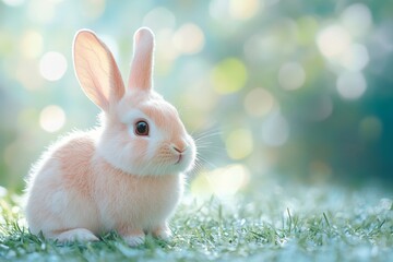 Cute Bunny Rabbit Posing in Lush Outdoor Meadow Landscape