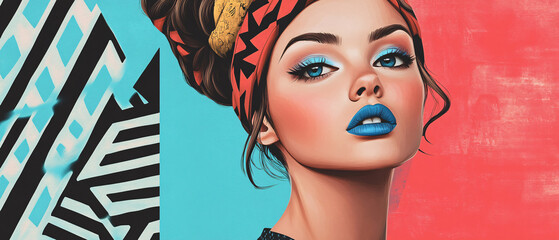 Obraz premium Stunning Portrait of a Woman with Blue Eyes and Lips