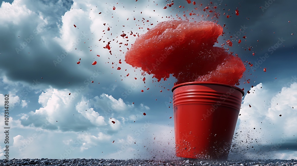 Poster red liquid exploding from a bucket