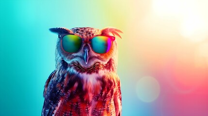 owl on a colorful gradient background, vector art, digital art, faceted, minimal, abstract, panorama background. 