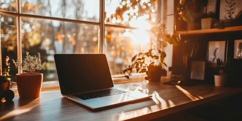 Home Office with a Laptop and Motivational Decor