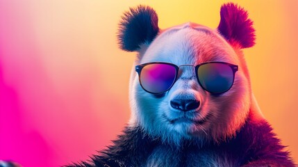 panda on a colorful gradient background, vector art, digital art, faceted, minimal, abstract, panorama background. 