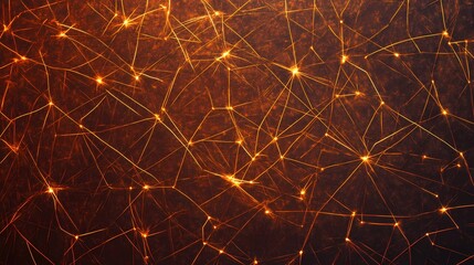 Complex neural web with illuminated nodes and intersecting lines, symbolizing data processing, artificial intelligence, and connectivity in an abstract form