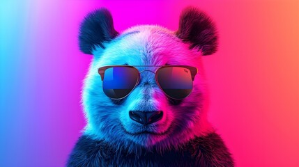 panda on a colorful gradient background, vector art, digital art, faceted, minimal, abstract, panorama background. 