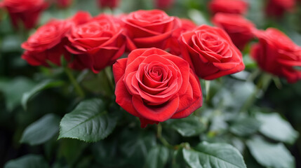 Vibrant red roses in bloom: symbol of love and elegance