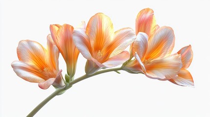 Naklejka premium Vibrant orange and white freesia blossoms on a delicate stem