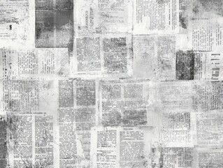 Wall of newspaper clippings with a gray background