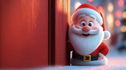 Cartoon Santa Leaning in Doorway	