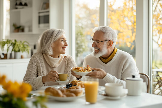 Middle aged couple having breakfast