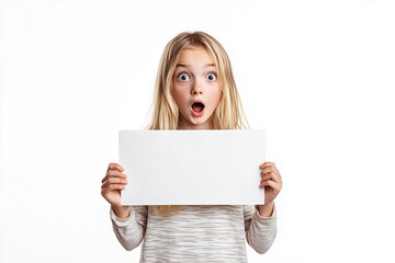 Fototapeta premium Young pretty blonde woman over isolated white background holding an empty placard