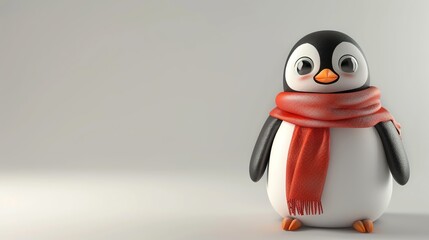 A cartoon penguin wearing a red scarf and a santa hat.