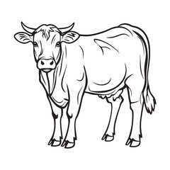 Hand Drawn Cow Vector Illustration Cute Cow Coloring Page for Kids