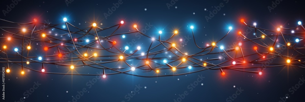 Poster minimalist christmas lights design featuring dots and lines on a dark background for festive vibes