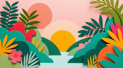 3D Paper Cut Jungle Background in Wes Anderson Style