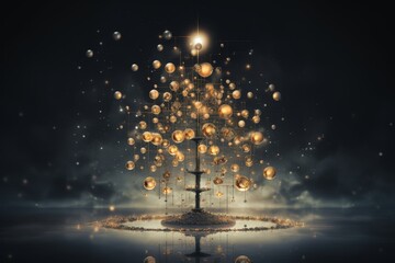 Minimalist christmas tree design featuring three solid lines and subtle light accents in dots