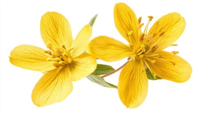 Bright yellow wildflowers blooming on white background