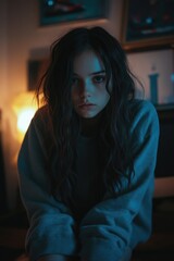 Woman Sitting on Couch