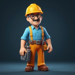 Fototapeta premium 3d builder engineer icon with helmet and wrench