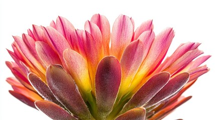 Vibrant pink and orange succulent bloom against white background