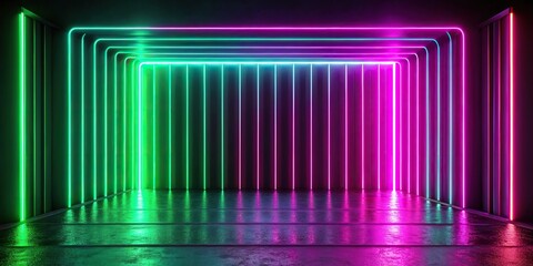 Fototapeta premium Abstract neon lights background with colorful spectrum shining through glass on dark background in pink and green colors