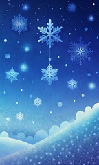 Soft-Focus Snowflakes Falling Against Dark Blue Sky , Snowflakes Background
