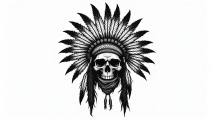 Obraz premium Native American Warrior with Feathered Headdress and Beaded Bandana