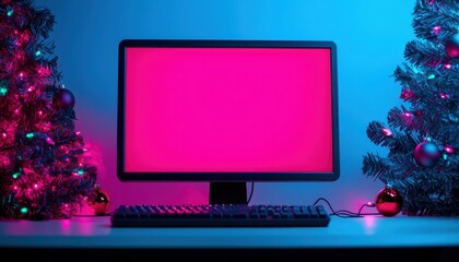 Computer Monitor and Christmas Lights