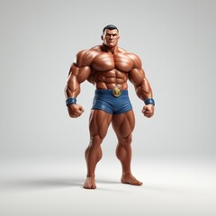 3D Muscular male bodybuilder fighter on white background
