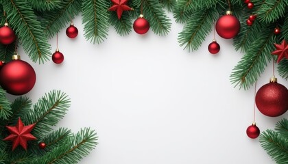 Christmas decoration background with Christmas tree branches and balls