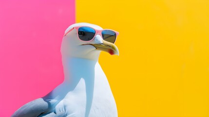 seagull on a mixed colorful background, vector art, digital art, faceted, minimal, abstract, panorama background. 