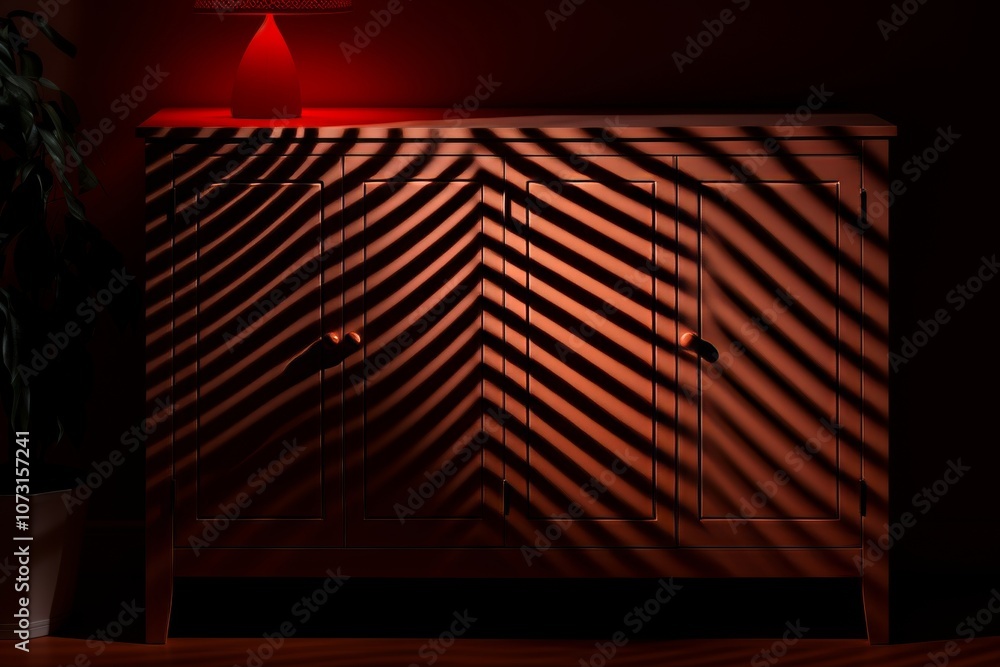 Poster exploring light and shadow a minimalist cabinet design with three basic colors and textures