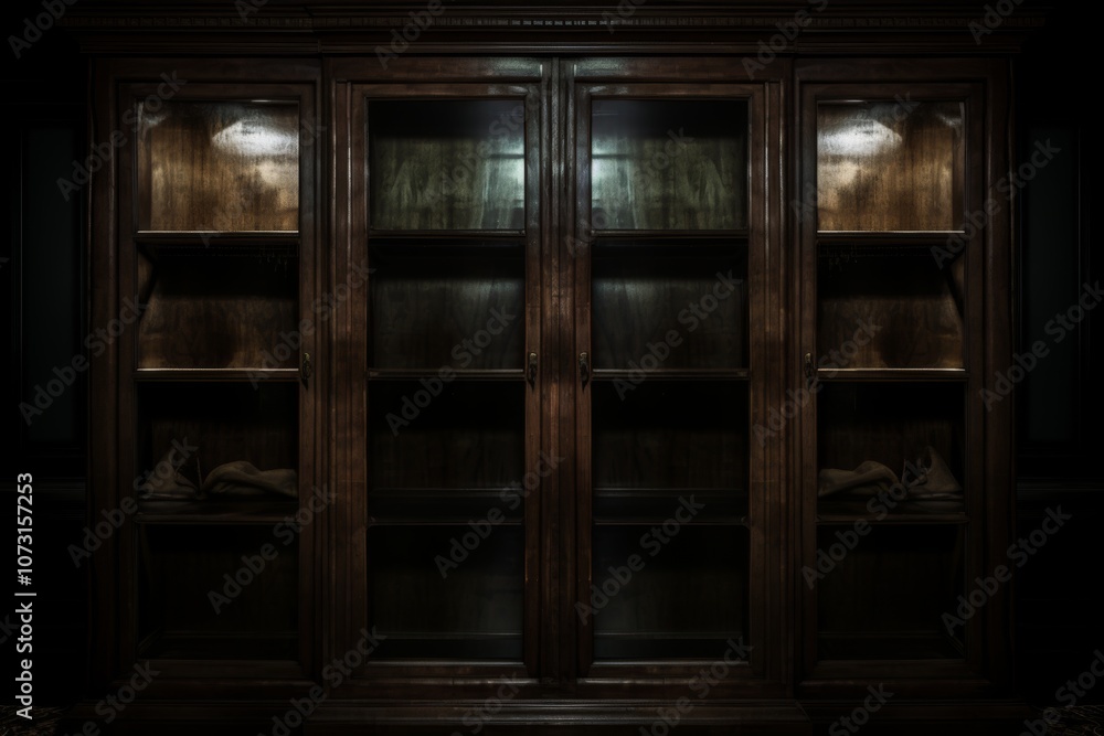 Poster exploring textures and shadows in a minimalist cabinet design with three basic colors