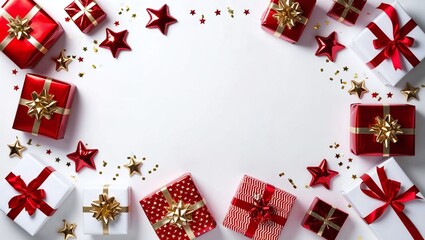 Fototapeta premium an image of a festive celebration featuring a collection of wrapped gifts and decorative elements
