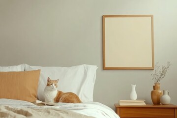 Minimalist Cozy Bedroom with Cat and Neutral Decor for Tranquil Home Design