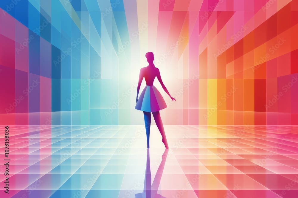 Poster stylized girl with umbrella on smooth gradient background transitioning from light to dark shade