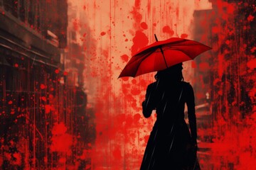 Textured background with varying shades and a bright silhouette of a girl holding an umbrella