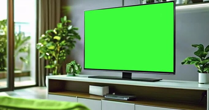 A green screen TV led monitor room interior featuring a single large television.