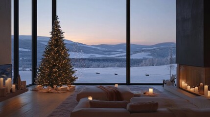 A Cozy Christmas Eve in a Mountain Cabin with a Snowy View
