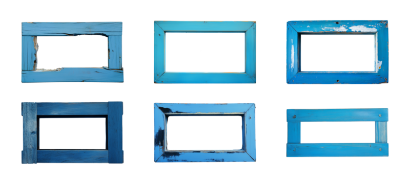 Blue wooden frame isolated on a transparent or white background, cut-out, PNG