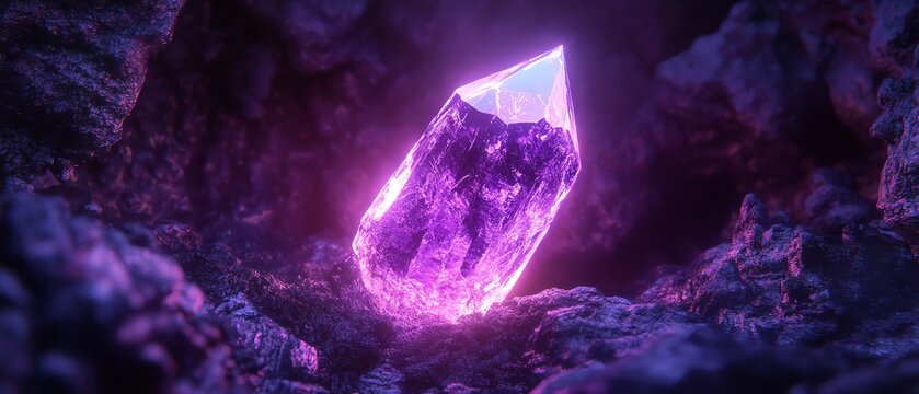 Beautiful purple crystal in dark surroundings. - Powered by Adobe