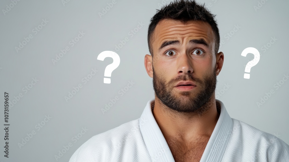 Aufkleber man with a beard and a white robe is looking at the camera with a surprised expression. the image ha