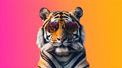 tiger on a colorful gradient background, vector art, digital art, faceted, minimal, abstract, panorama background. 