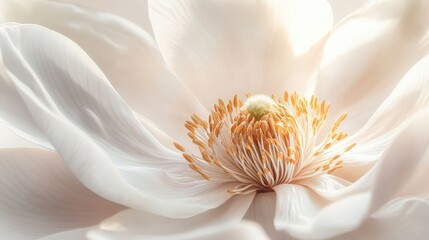 Obraz premium Exquisite close-up of a delicate white flower with golden stamens and soft petals