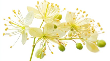 Delicate white flowers with green buds on a soft background