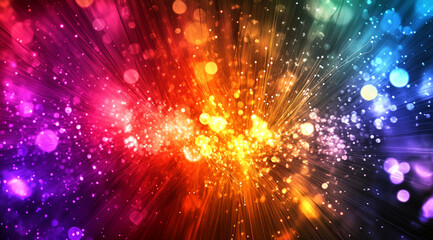 Fototapeta premium Colorful, glowing particles and light bursts in a vibrant abstract pattern