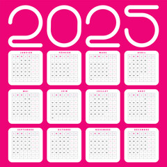 Calendrier 2025 rose, Design Vectoriel simple de calendrier Français nouvelle année