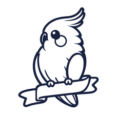 cockatiel parrot on a ribbon, cute simple logo