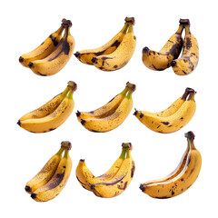 Set of 9 Bananas Isolated on Transparent Background